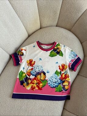 Girls White & Pink Floral Short Sleeve Top